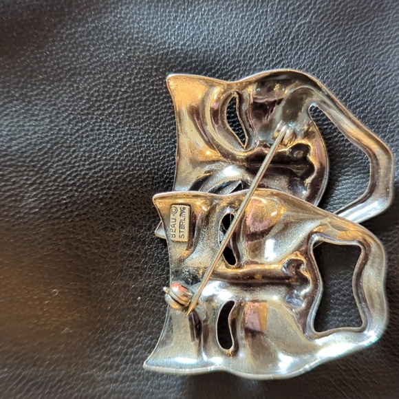 Theater mask necklace and Beau @ Sterling pin brooch BUNDLE - Picture 8 of 10